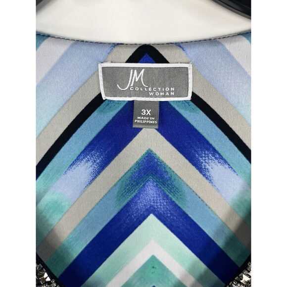 JM Collection Women's 3X Blue Tunic Blouse Chiffon Beaded V Neck Evening Out - Picture 5 of 9